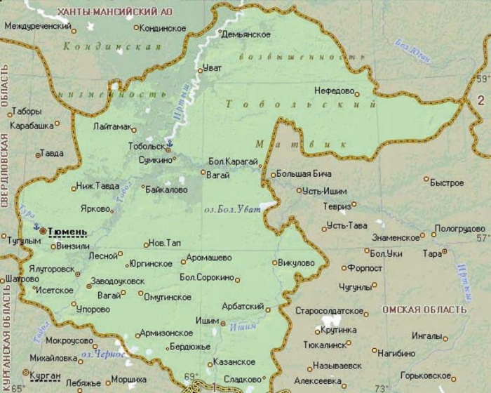 Подробная карта тюменской области на карте россии..